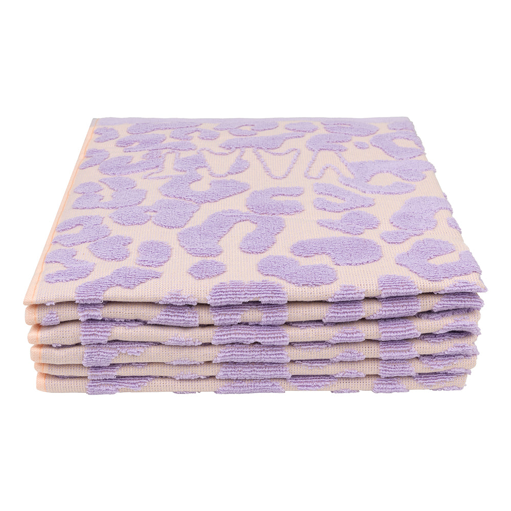 Set of kitchen towels I love leopard with embossed lilac / soft pink - 50 x 60 cm (6 pieces)