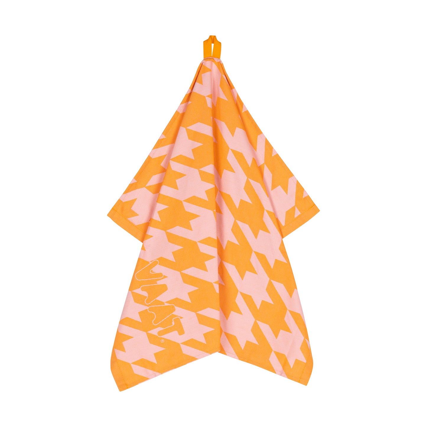 Tea towel I love pied de poule - pink / orange